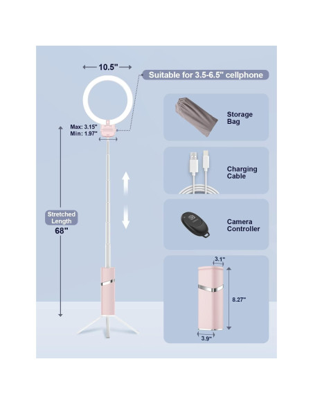 Anillo de Luz Plegable Woumlaiy 10'' con Trípode Extensible 200 cm