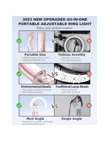 Anillo de Luz Plegable Woumlaiy 10'' con Trípode Extensible 200 cm