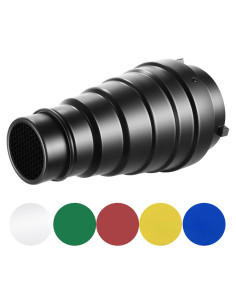 Snoot Cónico Neewer 22cm con Rejilla y 5 Filtros de Gel