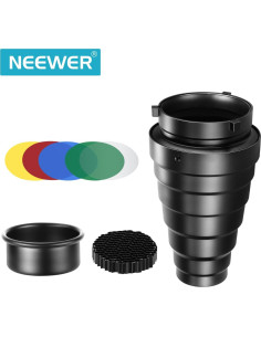 Snoot Cónico Neewer 22cm con Rejilla y 5 Filtros de Gel 2