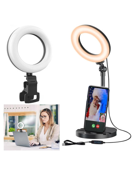 Luz de Anillo Amcuke 10W Regulable 3000K-6500K con Soporte