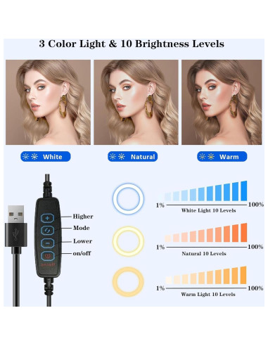 Luz de Anillo Amcuke 10W Regulable 3000K-6500K con Soporte