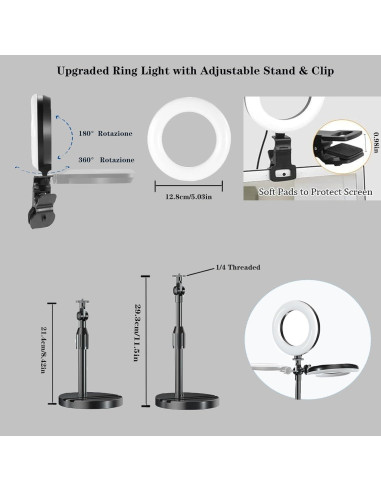 Luz de Anillo Amcuke 10W Regulable 3000K-6500K con Soporte