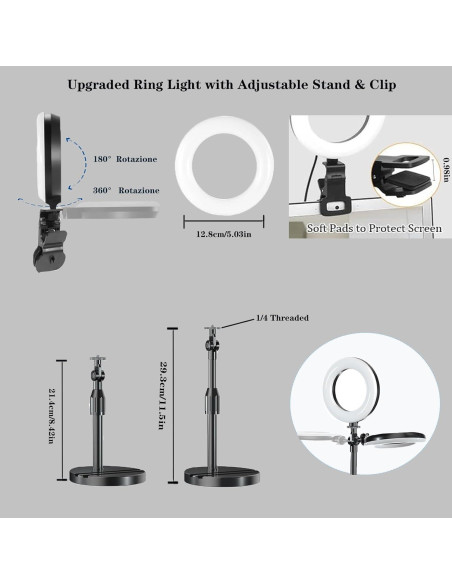 Luz de Anillo Amcuke 10W Regulable 3000K-6500K con Soporte