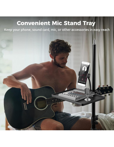 Soporte de Micrófono 2-en-1 con Bandeja y Soporte para Teléfono Ajustable