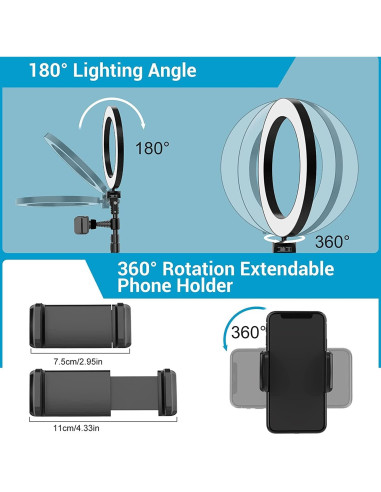 Luz de Anillo Selfie Fangflower 23 cm con Trípode 68-127 cm