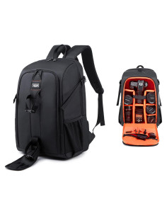 Mochila para cámara DSLR impermeable 27L - Negro-Naranja