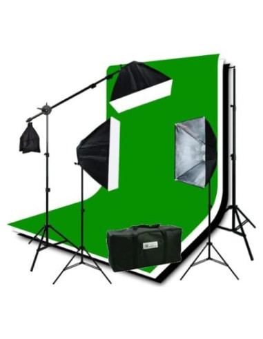 Kit de Iluminación de Estudio ePhoto H9004SB-69BWG con Fondos