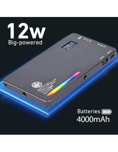 Luz de Video LED T12 Pro RGB 12W Batería 4000mAh 2500-8000K