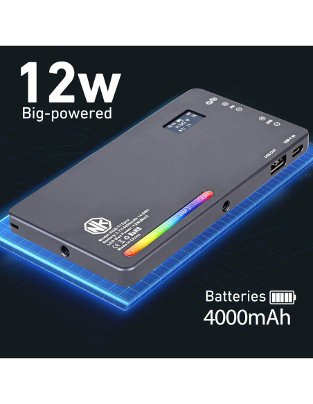 Luz de Video LED T12 Pro RGB 12W Batería 4000mAh 2500-8000K