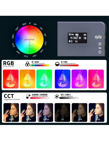 Luz de Video LED T12 Pro RGB 12W Batería 4000mAh 2500-8000K