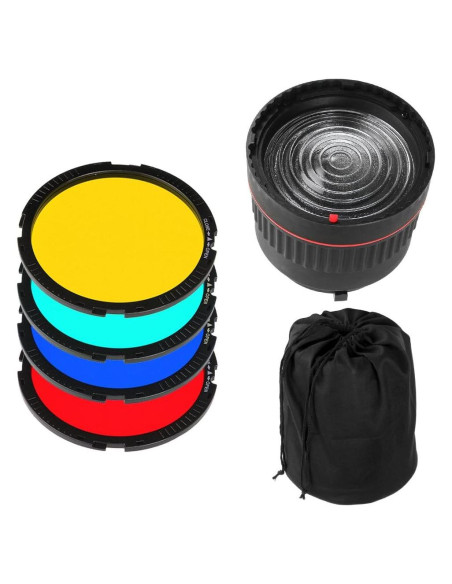 Lente Fresnel Fotga 10x Montura Bowens con 4 Filtros Coloridos