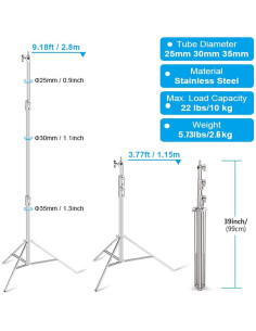 Soporte de luz Cevoqin 2.8 m acero inoxidable 2 unidades 2