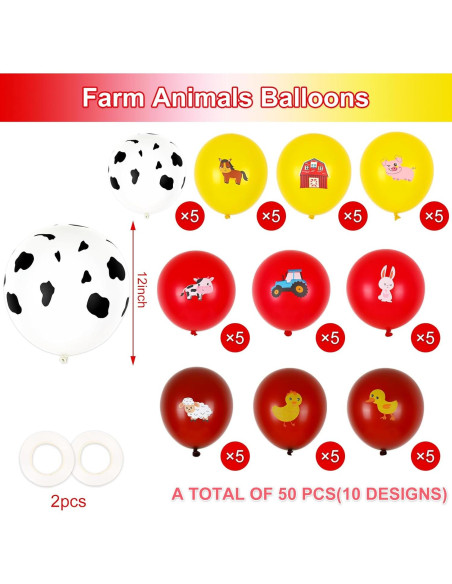 50 Globos de Animales de Granja Whaline 30 cm Rojo y Marrón
