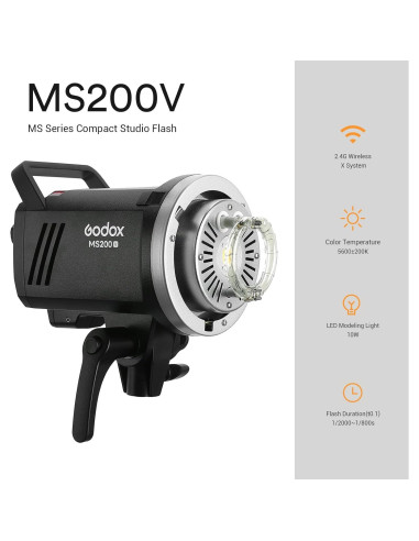 Flash Estroboscópico Godox MS200-V 200W Compacto TTL 2.4G