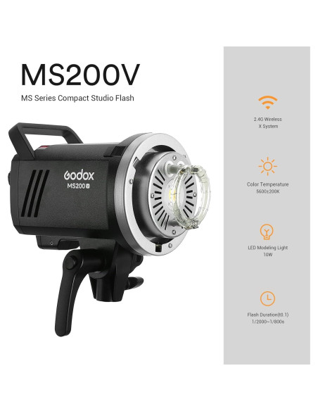 Flash Estroboscópico Godox MS200-V 200W Compacto TTL 2.4G