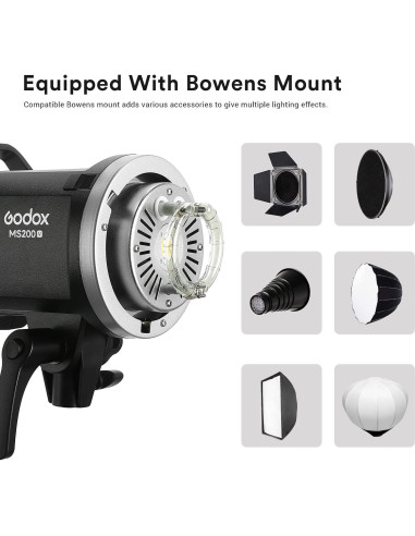 Flash Estroboscópico Godox MS200-V 200W Compacto TTL 2.4G