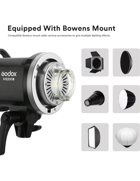 Flash Estroboscópico Godox MS200-V 200W Compacto TTL 2.4G