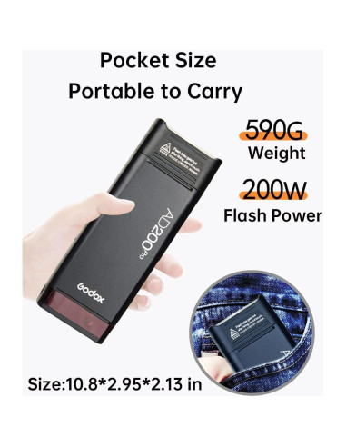 Flash Godox AD200Pro 200Ws Estudio Inalámbrico TTL 2.4G