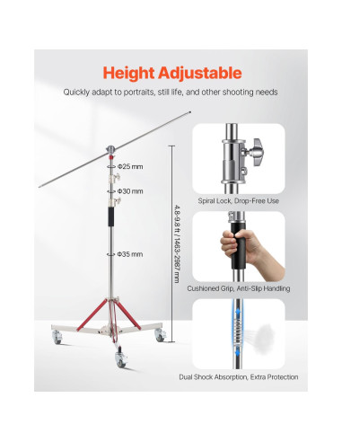 Soporte de Luz VEVOR con Ruedas Ajustable 10.5 ft 20 kg