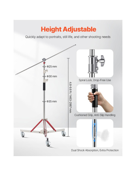 Soporte de Luz VEVOR con Ruedas Ajustable 10.5 ft 20 kg