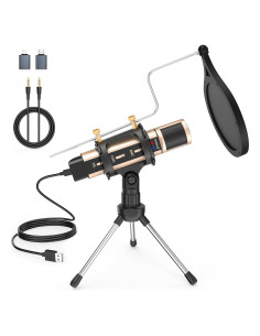 Micrófono USB ZealSound K08T Oro con Adaptador Type-C y Soporte