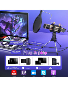 Micrófono USB ZealSound K08T Oro con Adaptador Type-C y Soporte 2