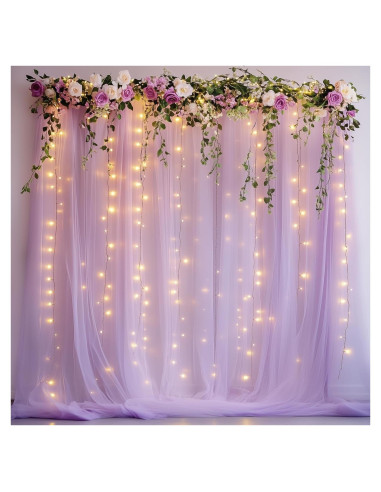 Cortinas de Tul Lavanda Fomcet con Luces 3x3m - 2 Paneles