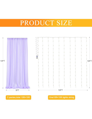 Cortinas de Tul Lavanda Fomcet con Luces 3x3m - 2 Paneles