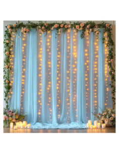 Cortinas de Tulle Azul con Luces 2 Paneles 1.52x3.05m