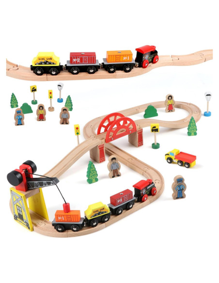 Juego de Tren de Madera Qilay 39 Piezas para Niños 3-6 Años Juego de Tren de Madera Qilay 39 Piezas para Niños 3-6 Años