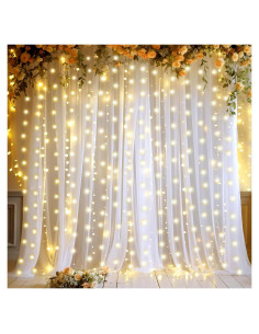 Cortinas de fondo de tul blanco Tao-Ge 3.05m x 3.05m con luces