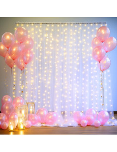 Cortinas de fondo de tul blanco Tao-Ge 3.05m x 3.05m con luces 2