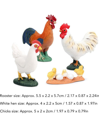 Figuritas de Animales de Granja BAFOVY - Gallo, Gallina y Pollitos