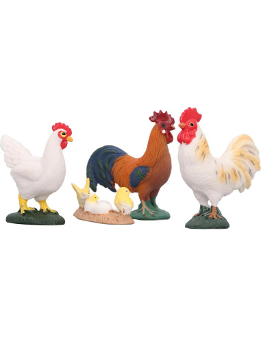 Figuritas de Animales de Granja BAFOVY - Gallo, Gallina y Pollitos