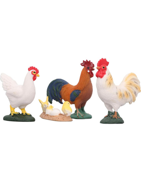 Figuritas de Animales de Granja BAFOVY - Gallo, Gallina y Pollitos
