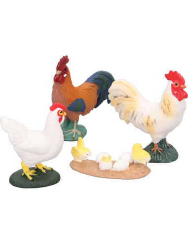 Figuritas de Animales de Granja BAFOVY - Gallo, Gallina y Pollitos