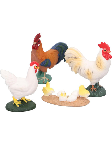Figuritas de Animales de Granja BAFOVY - Gallo, Gallina y Pollitos