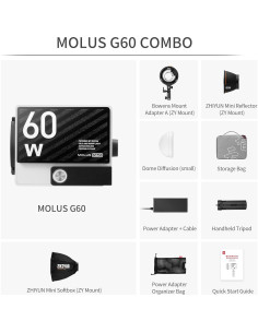 Luz de Video Bi-Color ZHIYUN MOLUS G60 Combo 60W 0.3kg 2