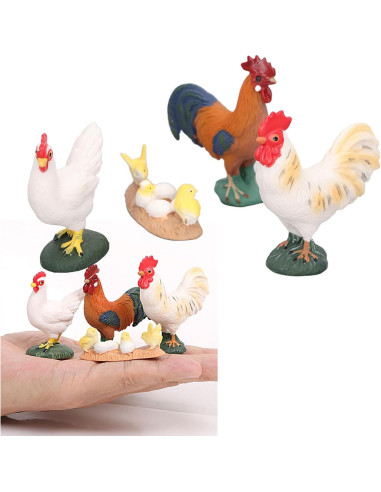 Figuritas de Animales de Granja BAFOVY - Gallo, Gallina y Pollitos