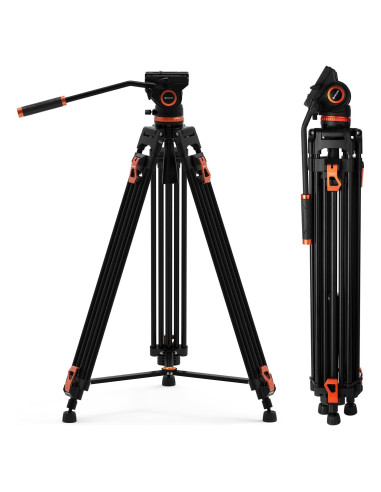 Trípode GEEKOTO de Aluminio 182.88 cm con Cabezal Fluido K3