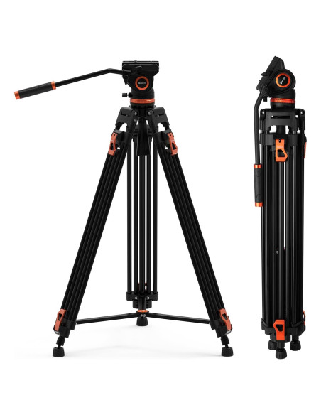 Trípode GEEKOTO de Aluminio 182.88 cm con Cabezal Fluido K3