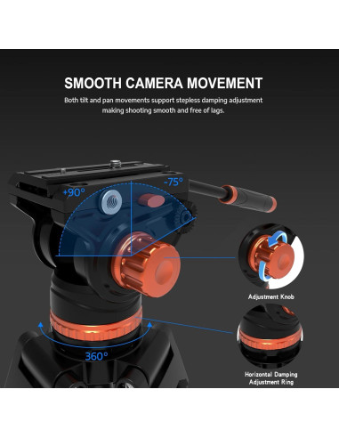 Trípode GEEKOTO de Aluminio 182.88 cm con Cabezal Fluido K3