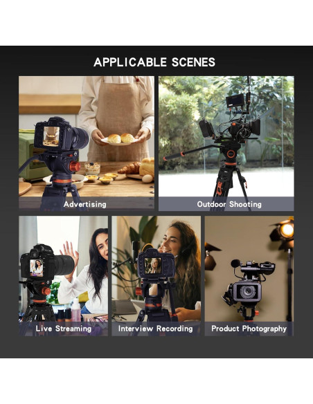 Trípode GEEKOTO de Aluminio 182.88 cm con Cabezal Fluido K3