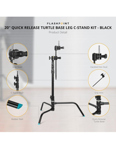 Kit C-Stand Flashpoint 1.8m con Base Tortuga y Brazo 50cm