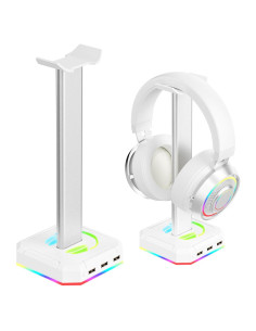 Soporte para Auriculares Blanco Bebom TG2 con Luz RGB y 3 USB