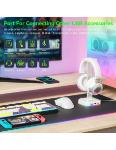Soporte para Auriculares Blanco Bebom TG2 con Luz RGB y 3 USB 2