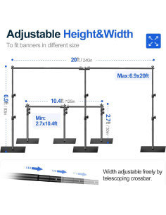 Soporte de Fondo Ajustable EMART 2.1x6.1m Negro para Fotografía 2