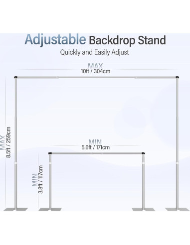 Soporte de Fondo Ajustable EMART 2.59x3.05m Plata Resistente