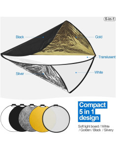 Reflector de Fotografía 5 en 1 Neewer 80cm con Mango y Adaptador 2
